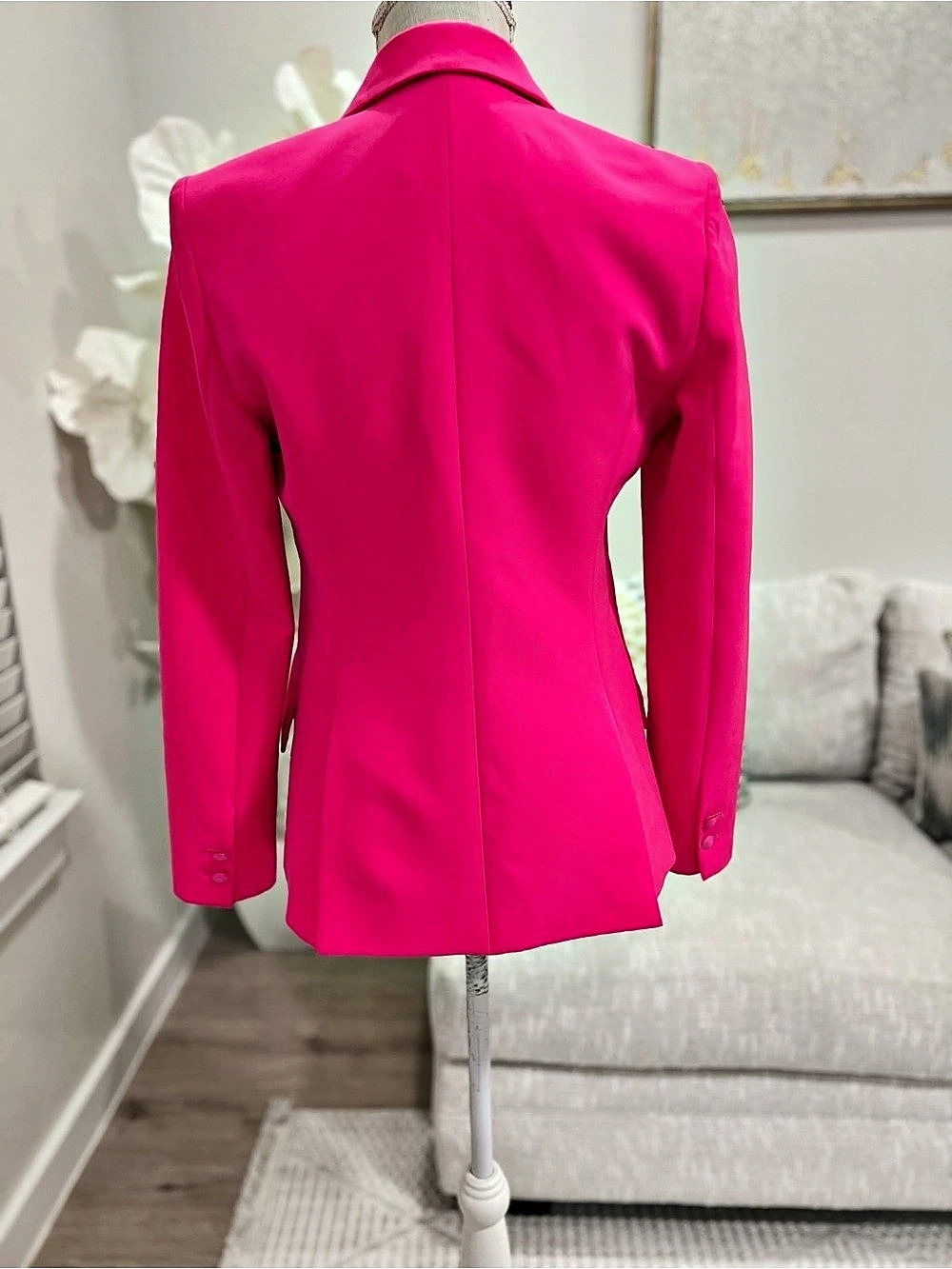 L'AGENCE Chamberlain Blazer and Wide Leg Pant in Pink Glo Pink Woman’s Pantsuit - Picture 8 of 12